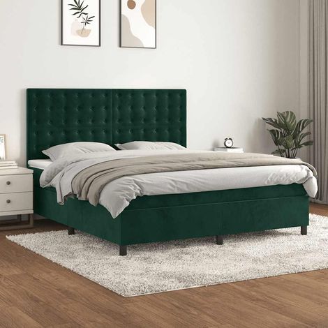 Cama box spring con colchón terciopelo verde oscuro 160x200 cm