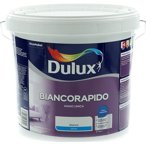 Dulux Biancorapido Pittura per Interni a Mano Unica Bianco Coprente per Camere Soggiorni, 5 Litri, Bianco, 5L (1/5)