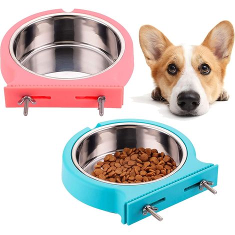 Filiyano-Lot de 2 gamelles pour cage, gamelles amovibles en acier inoxydable pour eau et nourriture, à suspendre dans la cage, pour lapins, chats (1/5)