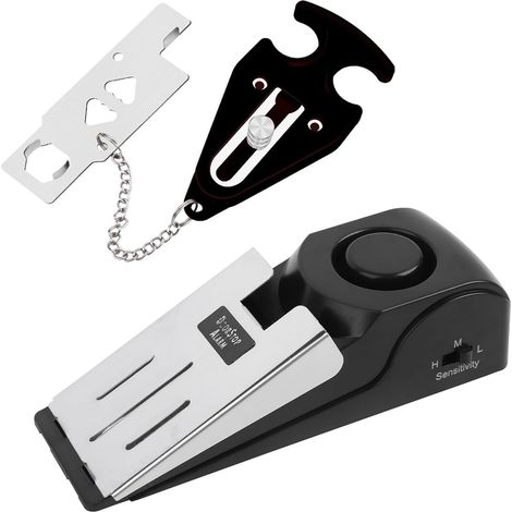 Butée de Porte avec Alarme et Serrure de Porte Portable, Cale Porte avec Alarme 120 dB, kit de Porte de Sécurité à Double Protection Réglable pour la Protection Personnelle de la Maison,Voyage (1/5)