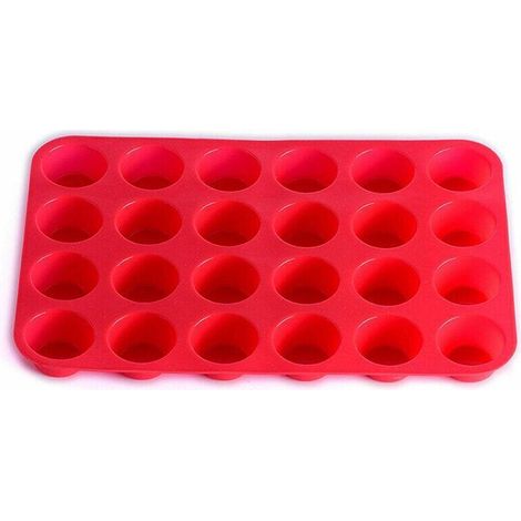 Moule à mini-cupcakes et biscuits en silicone à 24 cavités, rouge au lait (1/5)