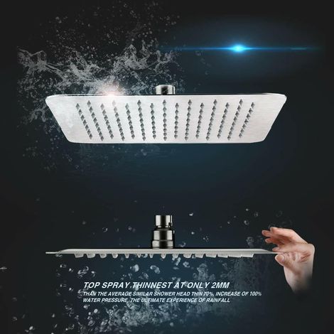 Zamery – Tête de douche inox 40CM – Pommeau carré rotatif 360° – Inclinaison 30° – Économie d'eau 30% – Installation facile – Universelle 1/2 pouce