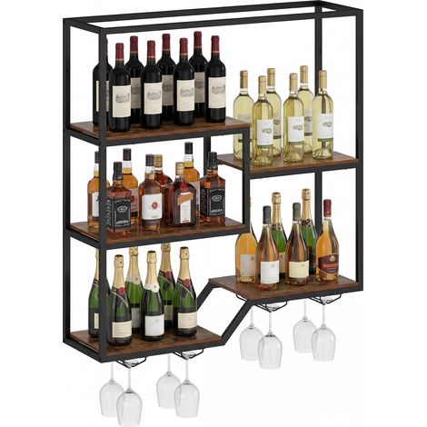 Porte-Bouteilles Mural pour Vin, Étagère Suspendue 6 Niveaux avec Présentoir pour Bouteilles et Porte-Verres, pour Cuisine, 102 x 30 x 112 cm (1/5)