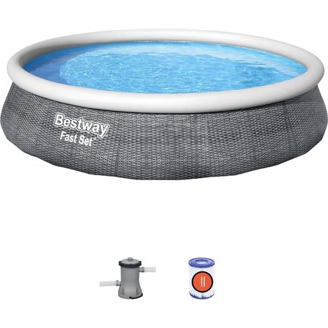 Piscina con Anello Tonda Autoportante 396x84 cm Rattan Grigio fast set Bestway 57376 (1/5)
