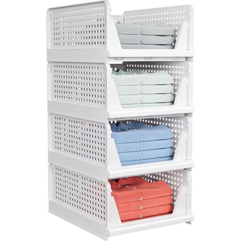 Set of 4 Stackable Plastic Storage Boxes with Sliding Rails, for Closets and Bedrooms (1/5)