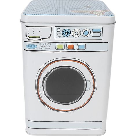 Boîte métallique de grande capacité pour lessive en poudre, idéale pour ranger les pastilles de lessive (bleu). (1/5)