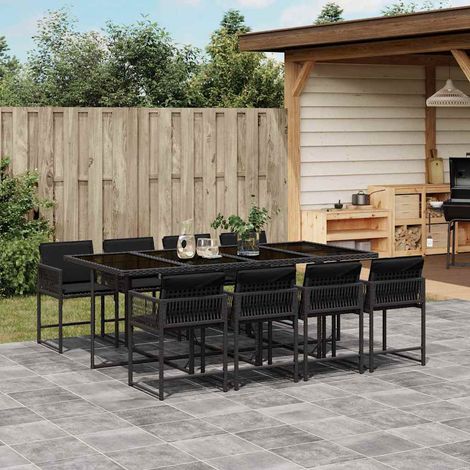 vidaXL Set de comedor de jardín 9 pzas y cojines ratán sintético negro (1/5)