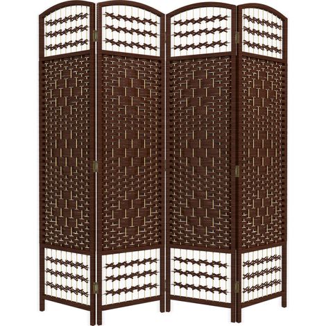 Paravent intérieur bois séparateur cloison pliable 4 panneaux 160x170 cm, marron (1/5)