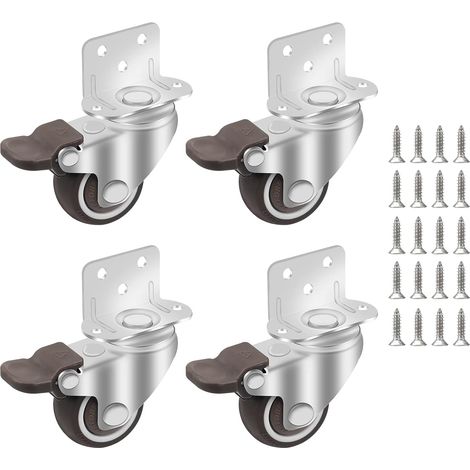 Ruedas para muebles 38 mm, 4 ruedas giratorias con freno, ruedas de goma con 20 tornillos, placa de montaje tipo L, ruedas de transporte para cunas y carros (1/5)