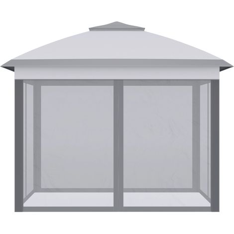 Tonnelle jardin pliante 3x3 m double toit moustiquaires amovibles sac transport Oxford métal gris (1/5)