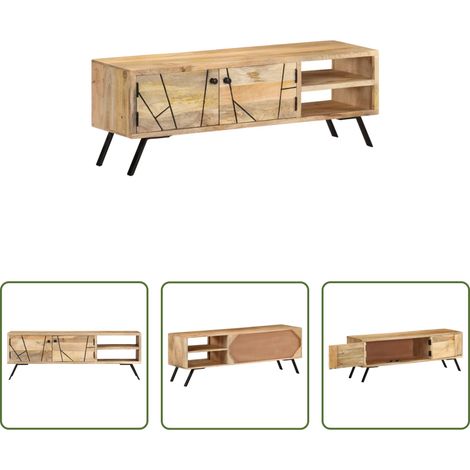vidaXL Meuble tv rustique -  Meuble TV 110x30x40 cm Bois massif de manguier (1/5)