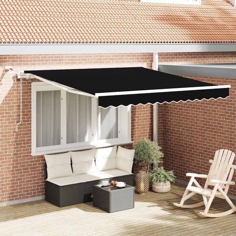 Toldo Retráctil Negro 350 x 250 cm Poliéster y metal