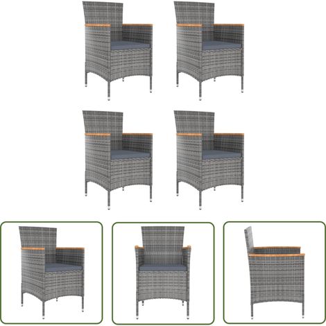 The Living Store Chaises à manger de jardin lot de 4 Résine tressée Gris - Chaise De Jardin - Mobilier De Jardin - Chaise Extérieure - Chaise Repas - Résine Tressée (1/5)