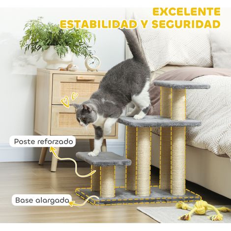 Échelle pour chat à 3 marches, réglable en hauteur, avec griffoirs et balle suspendue, charge maximale de 10 kg, 52 x 34,5 x 54 cm, grise (1/5)