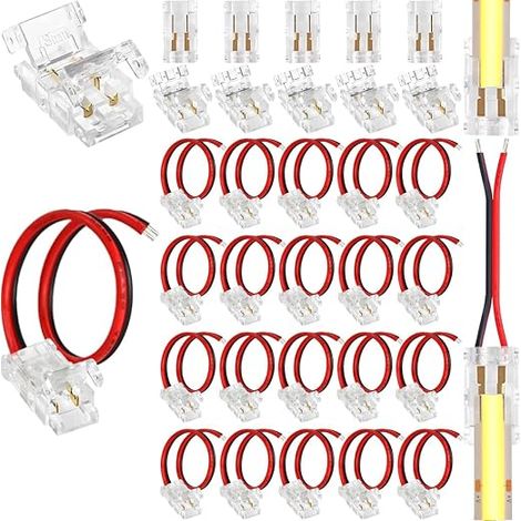 Kit de connecteurs pour ruban LED 2 broches 8 mm, connecteurs avec câble, connecteurs (sans câble) pour COB/SMD 2835/3528 monochrome 12 V/24 V (1/5)
