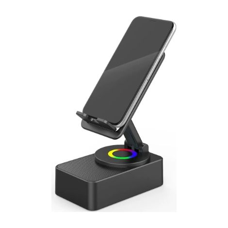 Haut-parleur audio sans fil Bluetooth avec batterie de recharge 5-en-1, Support de téléphone à LED - Cadeau pour amis et famille (1/5)