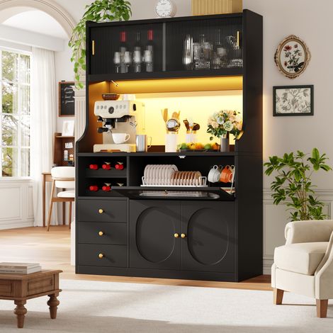 Meuble haut de cuisine 120x40x180 cm avec LED RGB, noir (1/5)
