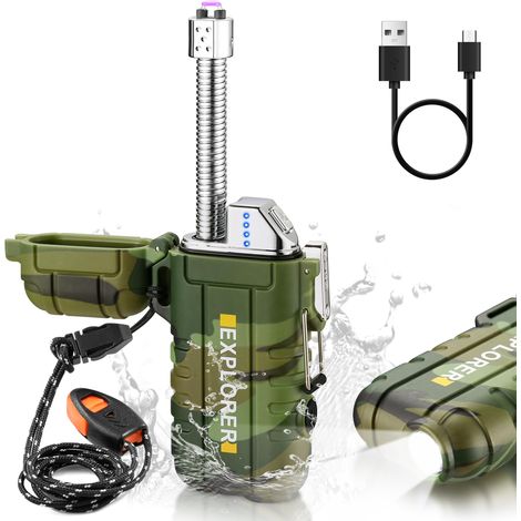 Briquet Électrique USB Rechargeable Avec Lumière - Arc Plasma Flexible 360º Coupe-Vent Imperméable Pour Bougie, Barbecue, Cuisine, Cuisinière, Camping, Survie (1/5)