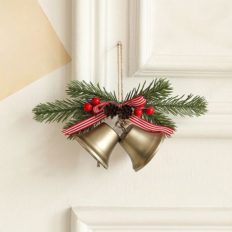 Clochettes De Noël - En Fer Forgé Avec Nœud En Velours Rouge Et Découpes En Forme D'Étoile - Décoration Suspendue Pour Arbre Porte Fenêtre - Lot De 6 (1/5)