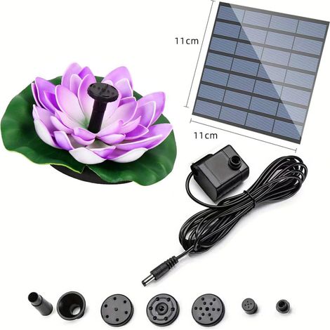 Pompe à eau solaire, fontaine à oiseaux en forme de nénuphar violet avec 5 buses