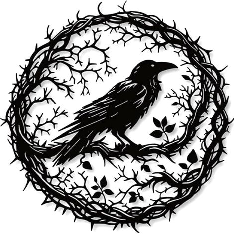 Décoration murale Corbeau en métal, sculpture d'oiseau noir, design unique pour la maison, le jardin, la cuisine ou le balcon. (1/5)