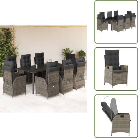 Cuscini da seduta - vidaXL Set da Pranzo da Giardino 9 pz con Cuscini in Polyrattan Grigio - Cuscini da schienale