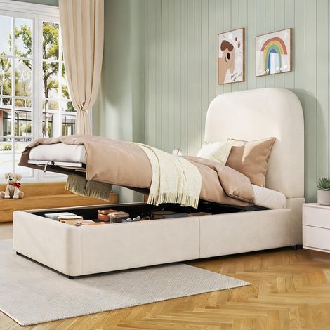 Cadre de lit beige en velours 213 x 97,5 x 100 cm (1/5)
