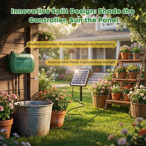 Kit Arrosage Automatique Solaire pour Jardin, Systeme Arrosage Automatique Goutte a Goutte avec 15M Tuyau Arrosage, Programmateur Arrosage Automatique pour Vacances Balcon Pot de Fleur Plantes (1/4)
