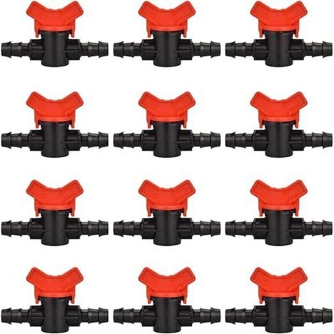Robinet d'arrêt pour tuyau de jardin – Lot de 12 pièces en plastique noir et rouge, raccord 16 x 16 mm, pour irrigation extérieure (1/5)