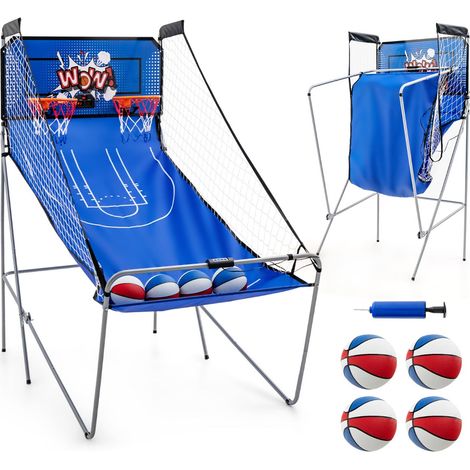 Gioco arcade da basket Double-shot 206 x 110 x 206 cm 8 modalità di gioco pieghevole divertente blu metallo MDF poliestere 200012229