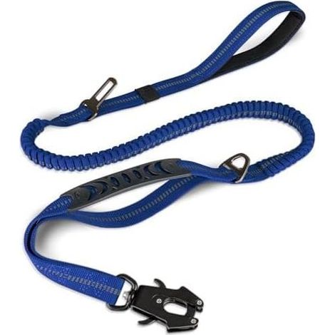 Laisse Tactique, 1.2m-1.8m Bungee Laisse avec 2 PoignéEs RembourréEs, Ceinture De SéCurité pour Voiture, Laisse De Chien Solide pour Les Chiens De Taille Moyenne, Grande, X-Grand, Bleu Marine (1/5)