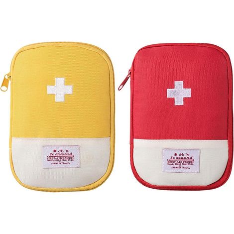 Erste Hilfe Tasche leer 2 Stück Rot Gelb Klein Tragbar Reiseapotheke für Zuhause Auto Camping