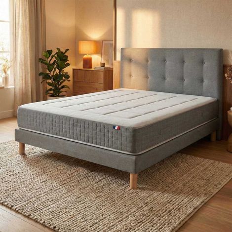 Ensemble matelas ressorts 7 zones H28 sommier et tete de lit capitonnee gris 160 x 200 (1/5)
