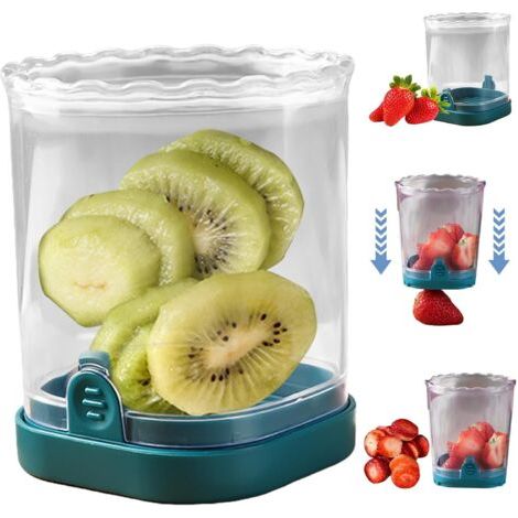 Cutter de fruits à légumes tasse en plastique en acier inoxydable Cutter de fruits avec plaque de poussée pour la banane Gadget de cuisine d'oeuf de fraise à fraise