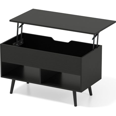 Mesa de centro elevable de 80 x 40 x 58 cm con 2 compartimentos de almacenamiento funcionales estilo moderno ambiente acogedor madera de ingeniería negra 200013797