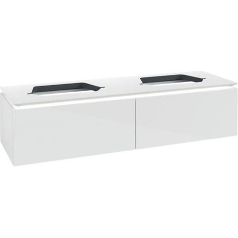Meuble de rangement VB WTUS Legato B767 1600x380x500mm avec éclairage, 2 tiroirs pour 2 personnes, blanc brillant (1/4)