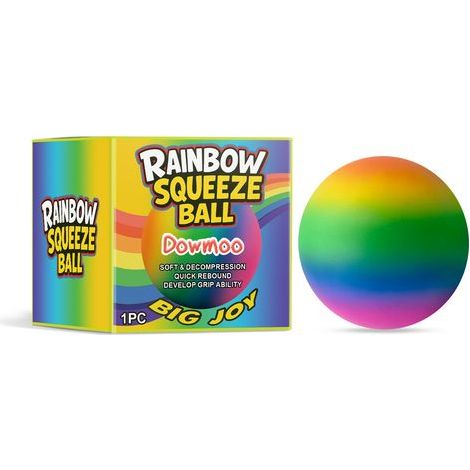 Balle anti-stress arc-en-ciel Dowmoo. un jouet en caoutchouc souple à rebond lent et à action de compression douce. 1 pièce.