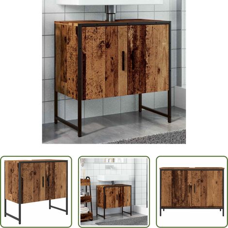 vidaXL Rangement salle de bain -  Armoire lavabo de salle de bain vieux bois 60x33x60 cm (1/5)