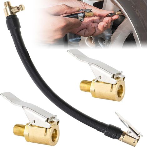 Schrader Valve Inflator Tube Bicycle Pump Hose 40 cm Extension Cord with 2 Brass Inflation Tip Paddle Inflator Valve Fitting for Car Bike Motorcycle (1/5)