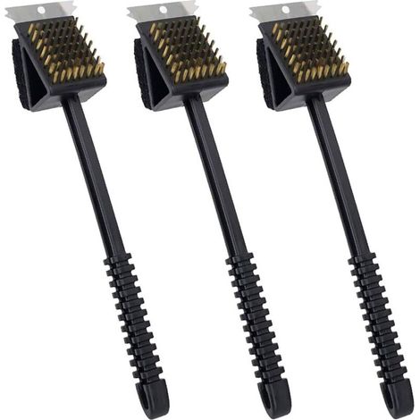 3 Pièces Brosse Pour Barbecue, 3 En 1 Brosse à Barbecue Brosse, Brosse Nettoyage Gril, Acier Inoxydable Brosse Nettoyage Gril avec Grattoir, Brosse Fil Cuivre, Brsse Éponge pour Gril, Plaque Gril (1/5)