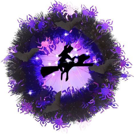 Guirlande Lumineuse Halloween - Couronne Décorative avec 50 LED Violettes - Pour Porte d'Entrée Mur Porche Intérieur Extérieur - 25 cm (1/5)