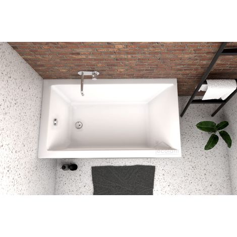 ECOLAM Petite baignoire rectangulaire Capri 100x70 cm Polimat + siphon automatique  pieds + silicone  petit baignoire (1/5)