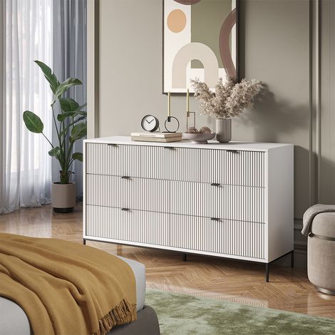 Sideboard Eliza, Blanc, 140 x 81 cm avec 7 tiroirs, Vicco