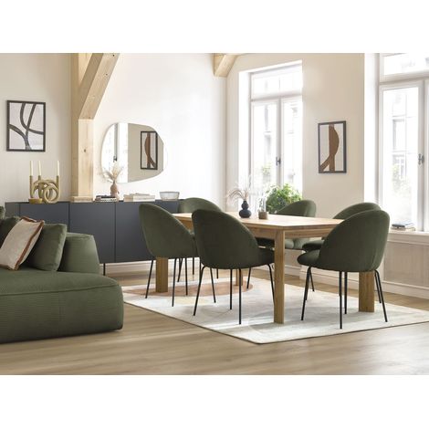 BOBOCHIC - Lot de chaises LALIE tissu velours côtelé et pieds métal noir Vert (1/5)