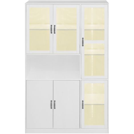 Vitrine, Bibliothèque avec portes, Étagère autoportante, Grand buffet de cuisine, Armoire de garde-manger, Bibliothèque de luxe avec éclairage LED