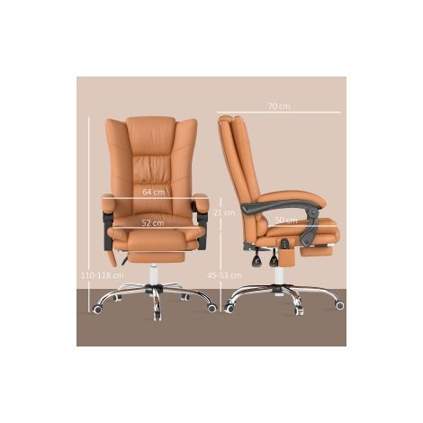 Chaise de bureau massage, chaise de bureau avec fonction chauffante, fauteuil pivotant, fonction inclinable, chaise PC réglable en hauteur, marron clair (1/5)