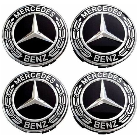 Cache moyeux de roue centrale 75mm – Lot de 4 pièces en plastique ABS et aluminium – Compatible Mercedes Benz – Remplacement esthétique et durable