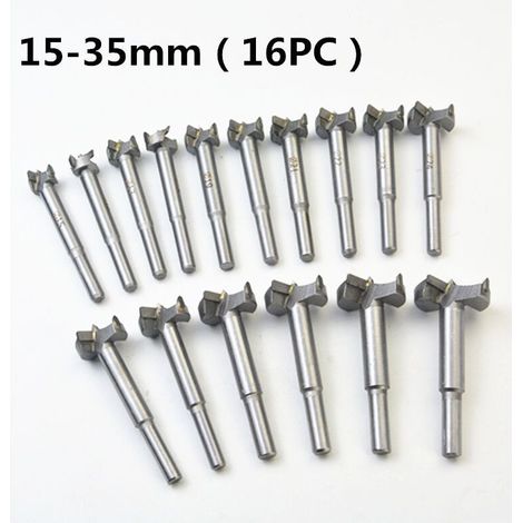 Fraise Carbure, L\\\'installation de Portes Sphériques, Tiroirs, Mèches à Façonner Foret pour Faire Des Trous Propres à Fond Plat Dans Le Bois,Mèches Bois 16PCS (15MM - 35MM) (1/4)