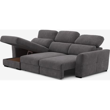 Verlängerbares Relaxsofa mit linksseitiger Ottomane und Stauraum aus Chenille, 3-Sitzer Sira - Dunkel Grau (1/5)