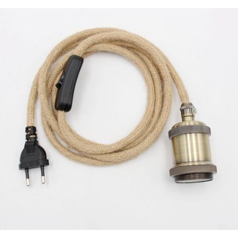 Lustre Corde de Chanvre Câble 1.8m, Douille E27 Interrupteur avec Fil Cable Ampoule, Pour DIY Lampe Suspension Lumière Pendante (1/5)